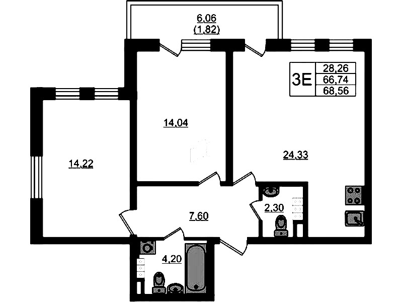 2-комнатная квартира 68.56 м², 4/4 эт., ЖК «Новая история»